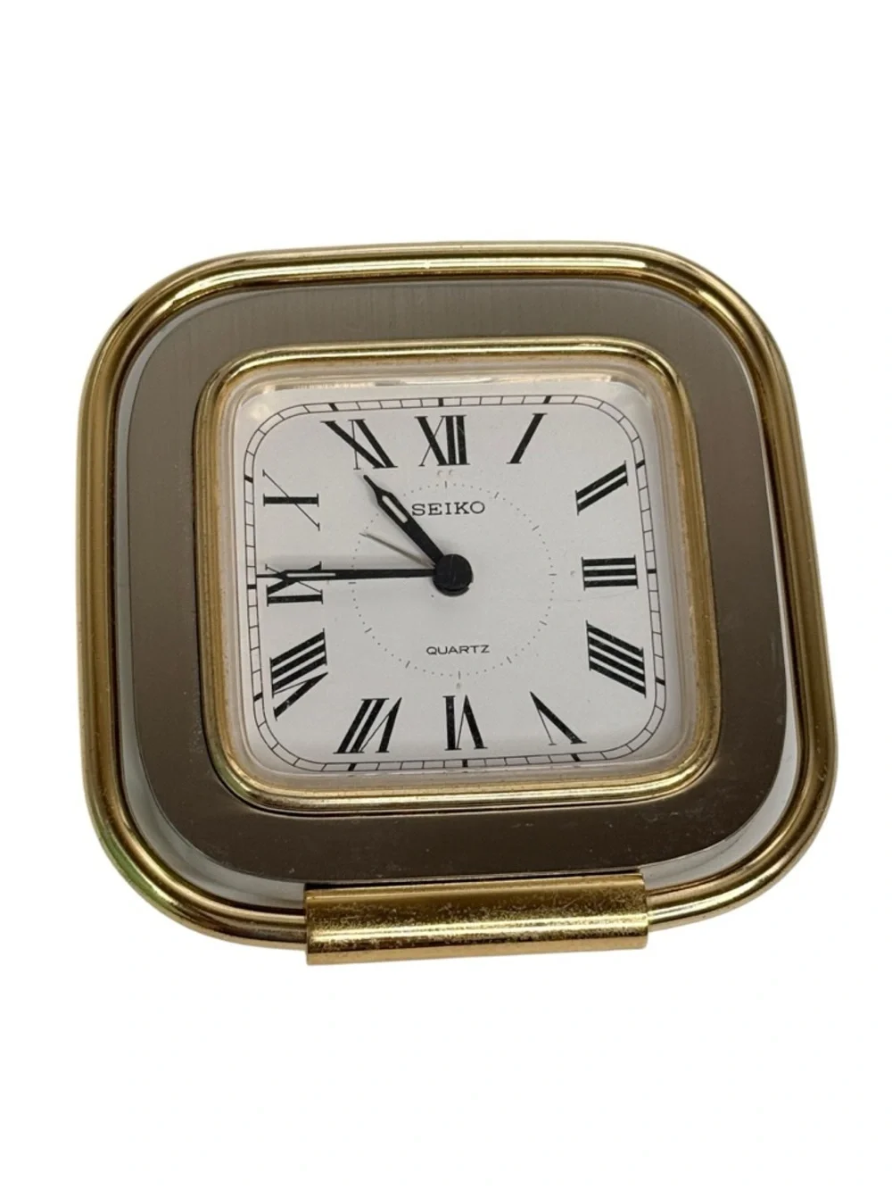 Seiko Gold Travel Alarm Clock - Gold Tone Desk Clock MCM Japanese movement
